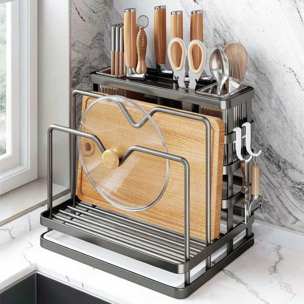 Premium Kitchen Storage Organizer Stand For Block Cutting Board Pot Lid Multi Functional Rack Space Saving Tool Holder
