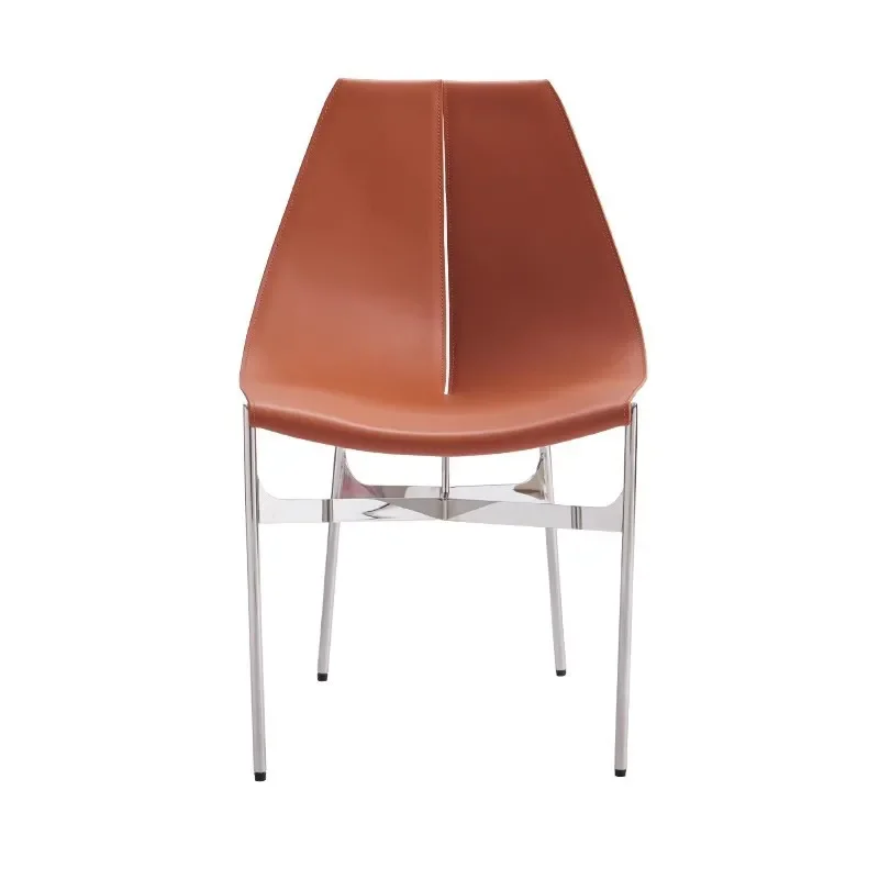 

Italian minimalist, dining chair, designer, saddle leather, home, high-end, stainless steel, negotiation chair