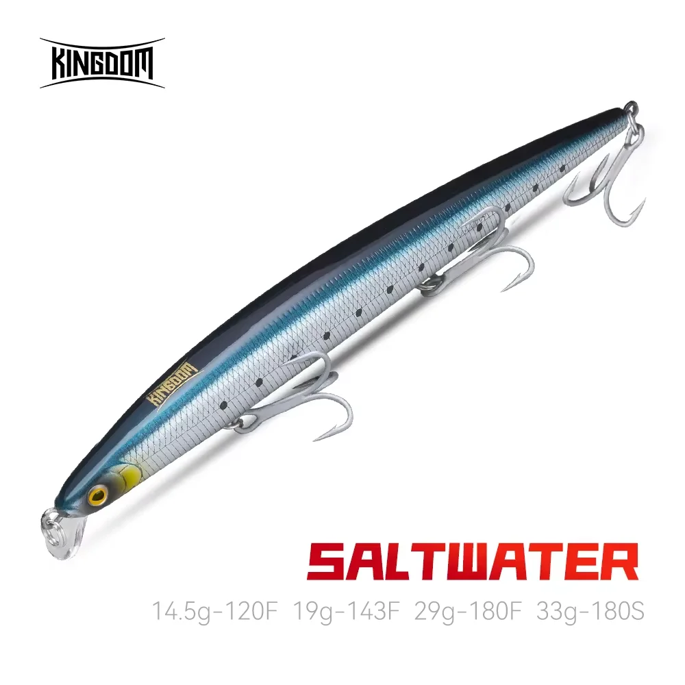 Kingdom Floating Minnow Fishing Lure 14.5g/19g/29g/33g Saltwater Hard Bait Fishing Tackle VMC Hooks Artificial Wobbler Baits