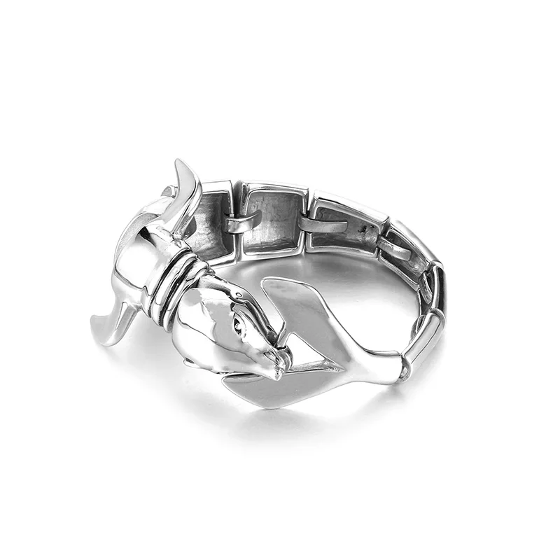 

Stainless Steel Gothic Animal Hip Hop Rock Street Cute Dolphin Polished Jewelry Heavy 300g Silver