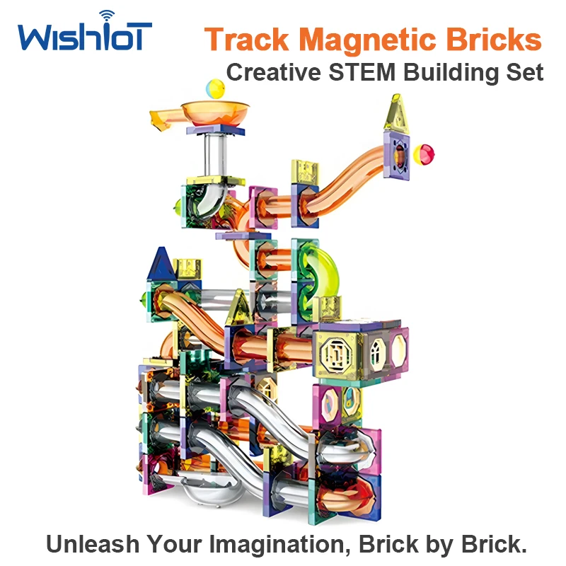 206pcs Educational Magnetic Sheet with Slide Ball Building Blocks Pipe Magnet Splicing Track Window Puzzle Toy for Kids