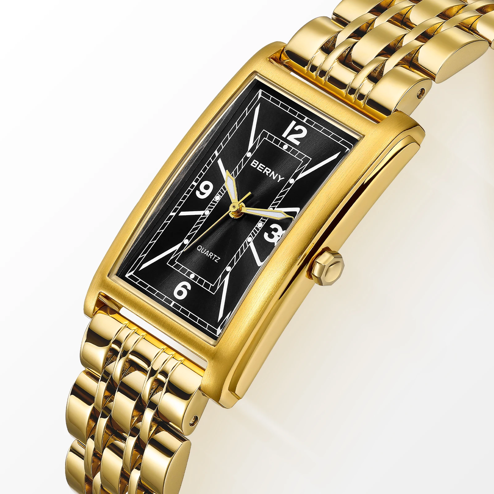 BERNY Gold Watch for Men Square Watch Luminous Hands Texture New RectangularStainless Steel High Quality Luxury Men's Watch