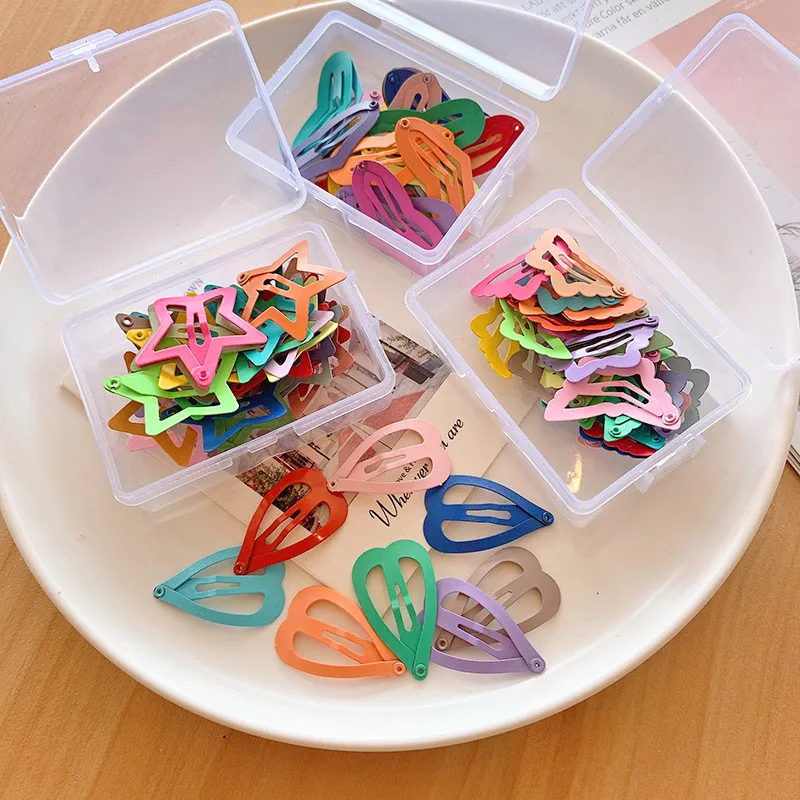 25Pcs Frosted Simplicity Hairpins for Girls Star Oval Triangle Square Hair Clips for Kids Snap Hair Clips Hairpins Click Clack