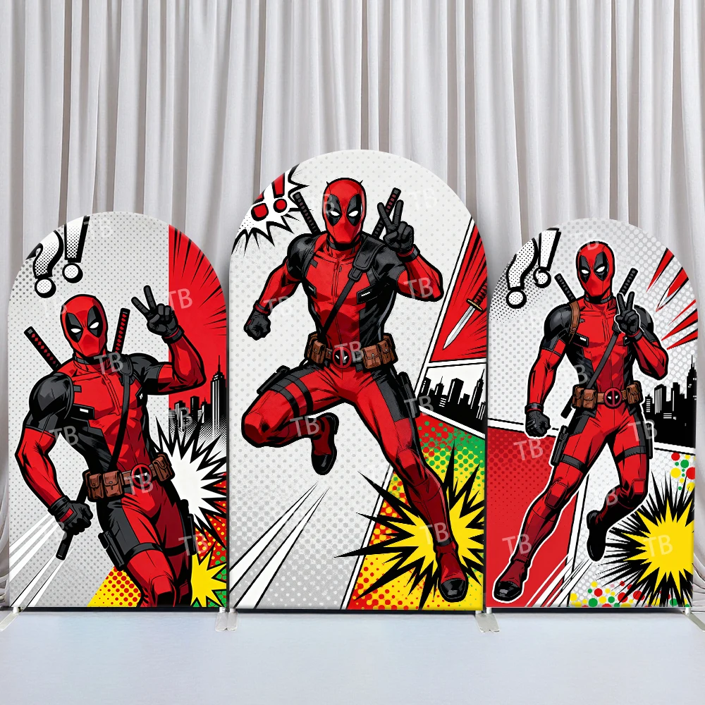 

Marvel Deadpool Arch Backdrop Cover Comic Book Pop Art Style Theme Party Photo Booth Props for Events and Decorations