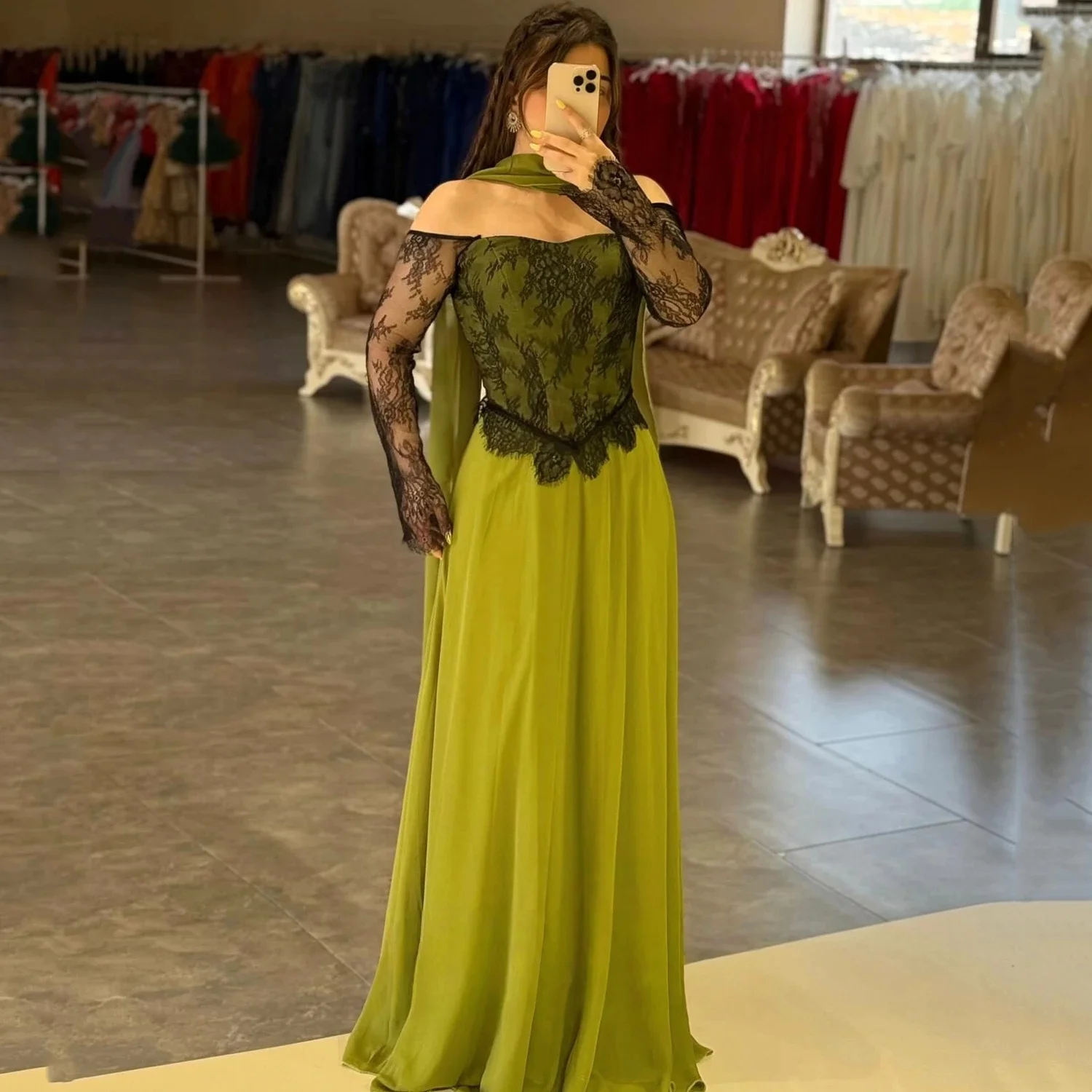 

Chiffon Long Sleeves Bespoke Occasion Gown Evening Dresses Pastrol Unisex Jersey Retro Dubai Saudi Arabic Israel Prom Customized