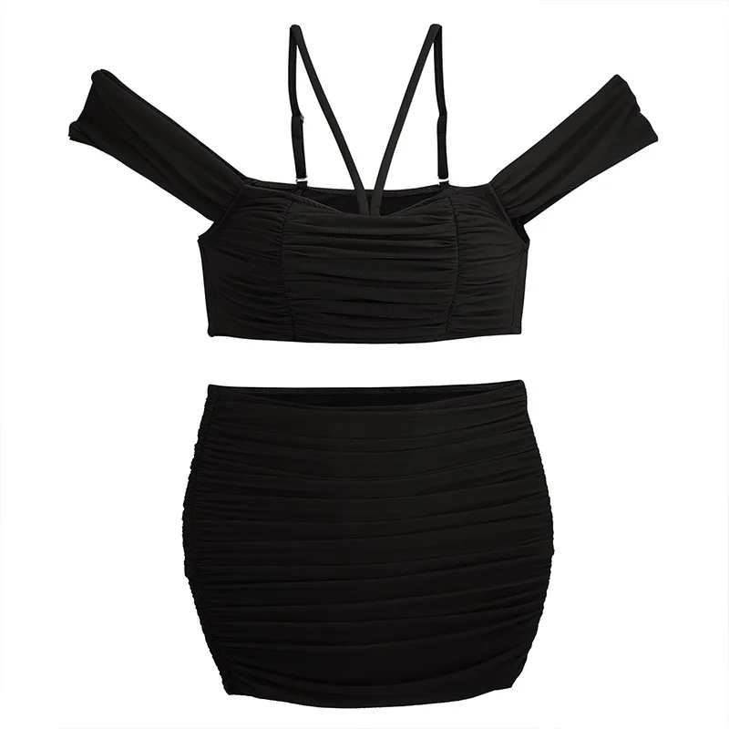 Sexy biquíni preto 2025 roupa de banho feminina cintura alta mini saia maiô fora do ombro fatos de banho meninas biquinis beach wear piscina