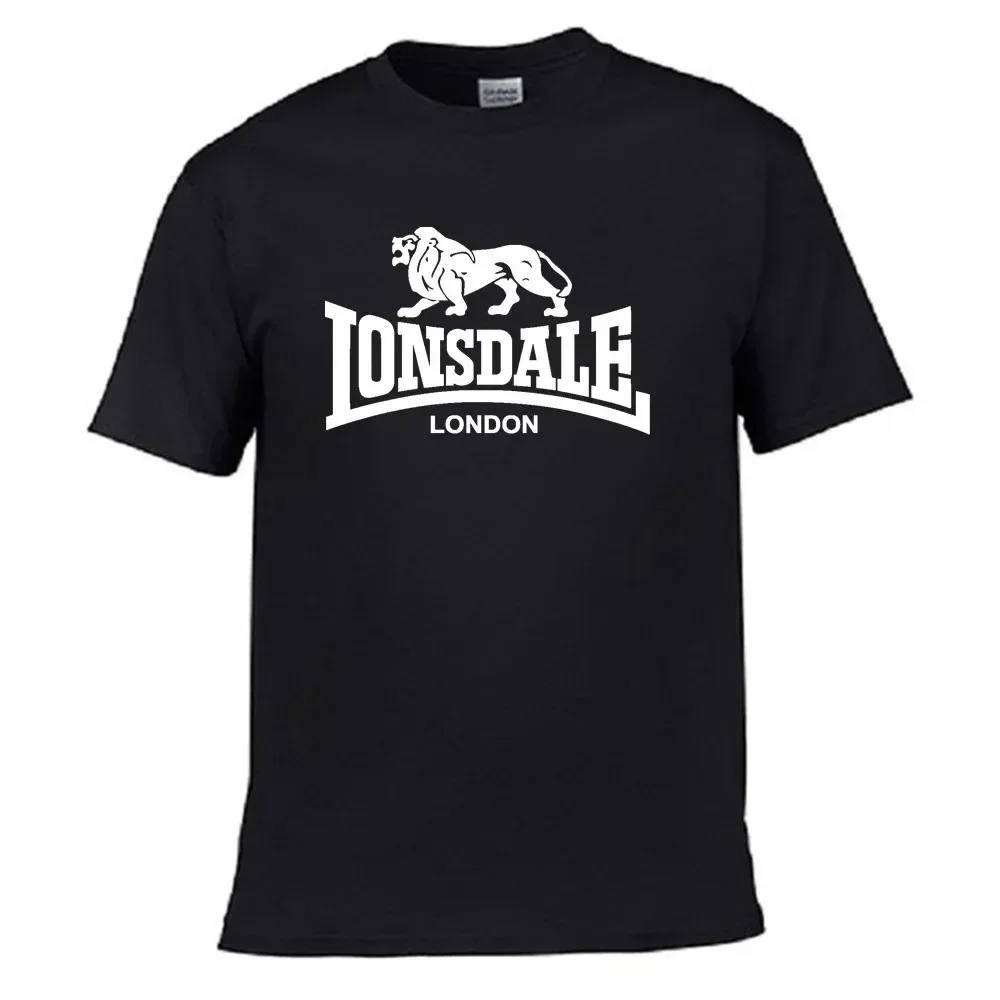 Men's T Shirt Lion Lonsdale Printed Short Sleeved Summer Loose and Comfortable Cotton Streetwear Oversize Tee Shirt Men Clothing