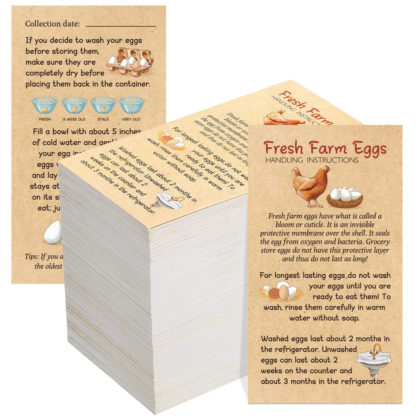 100pcs Durable Egg Handling Instruction Cards with Simplistic Design - Ideal for Egg Carton Labeling & Enhancing Business Presen