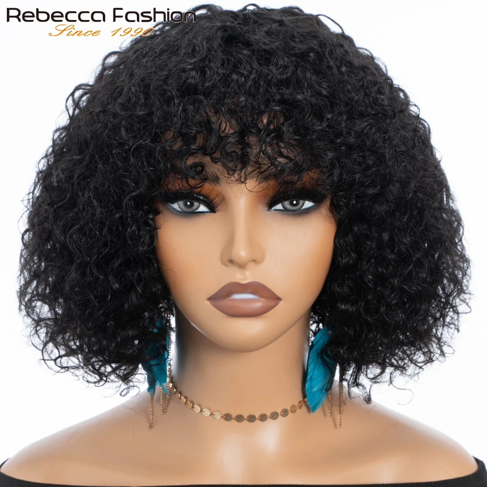 

Rebecca Jerry Curly Wig With Bangs100% Human Hair Short Pixie Cut Fringe Style Natural Curly Perruque Lightweight Tangle