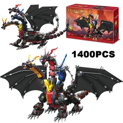 Creative 1400PCS Game Character Hydreigon Dragon Building Blocks Three Elements Dragon Assembling Bricks Toys Gift For Boy Adult