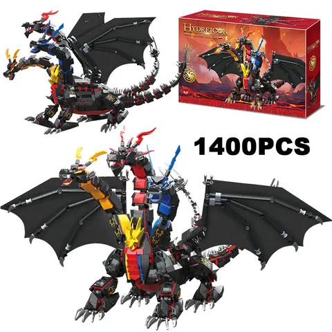 Criativo 1400 pçs personagem do jogo hidreigon dragão blocos de construção três elementos dragão montagem tijolos brinquedos presente para menino adulto