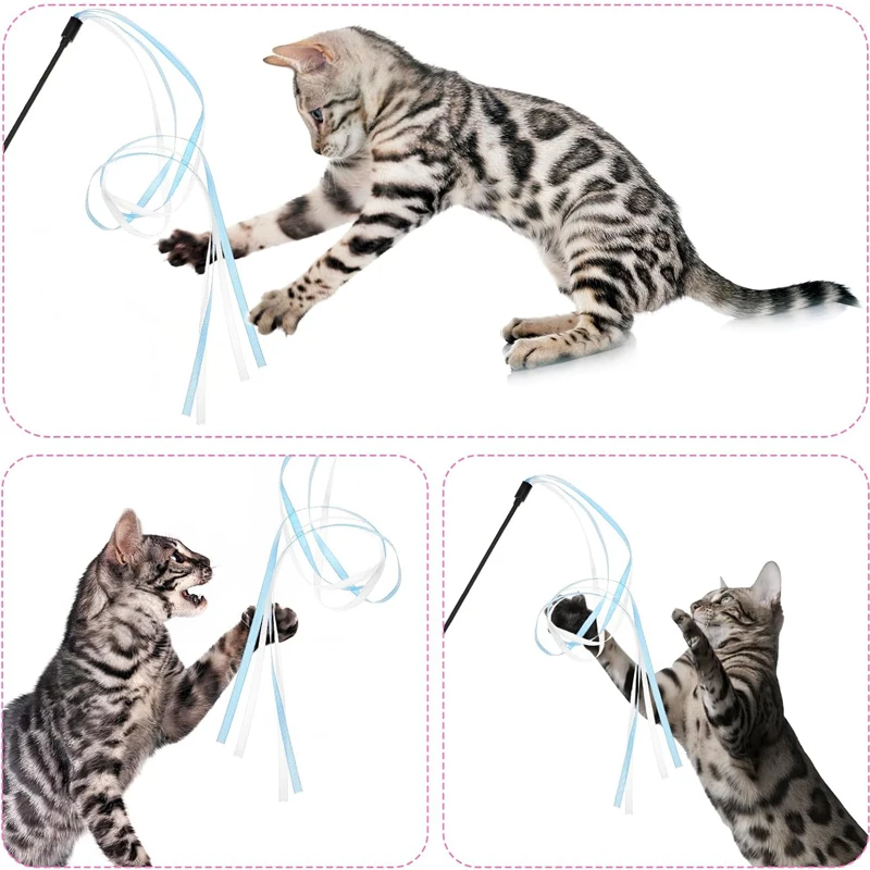 3PCS Colorful Ribbon Cat Wand Toys Interactive Cat Toy Teaser Wand String Kitten Training Exerciser Toy