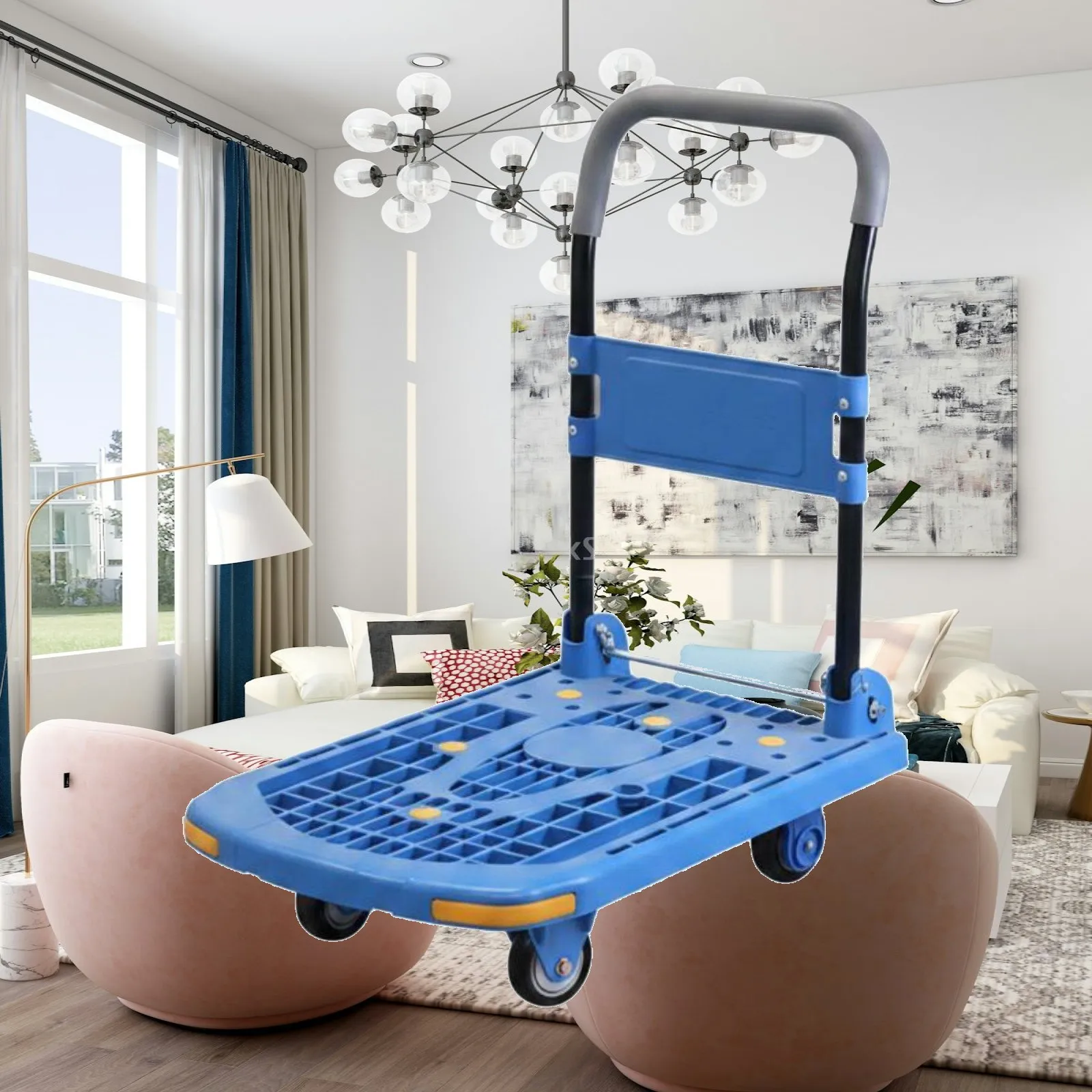 Portable Folding Hand Truck Cart with Quiet Swivel Wheels Foldable Flatbed Dolly for Boxes Parcels Household Moving Tasks