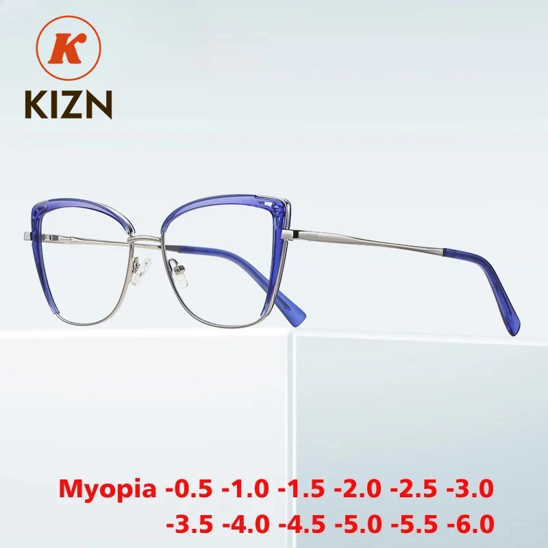 

KIZN анти-синий свет, оптическая близорукость, оправа для очков, новая металлическая женская модная оправа с бабочкой на заказ, очки по рецепту от -0,50 до -10