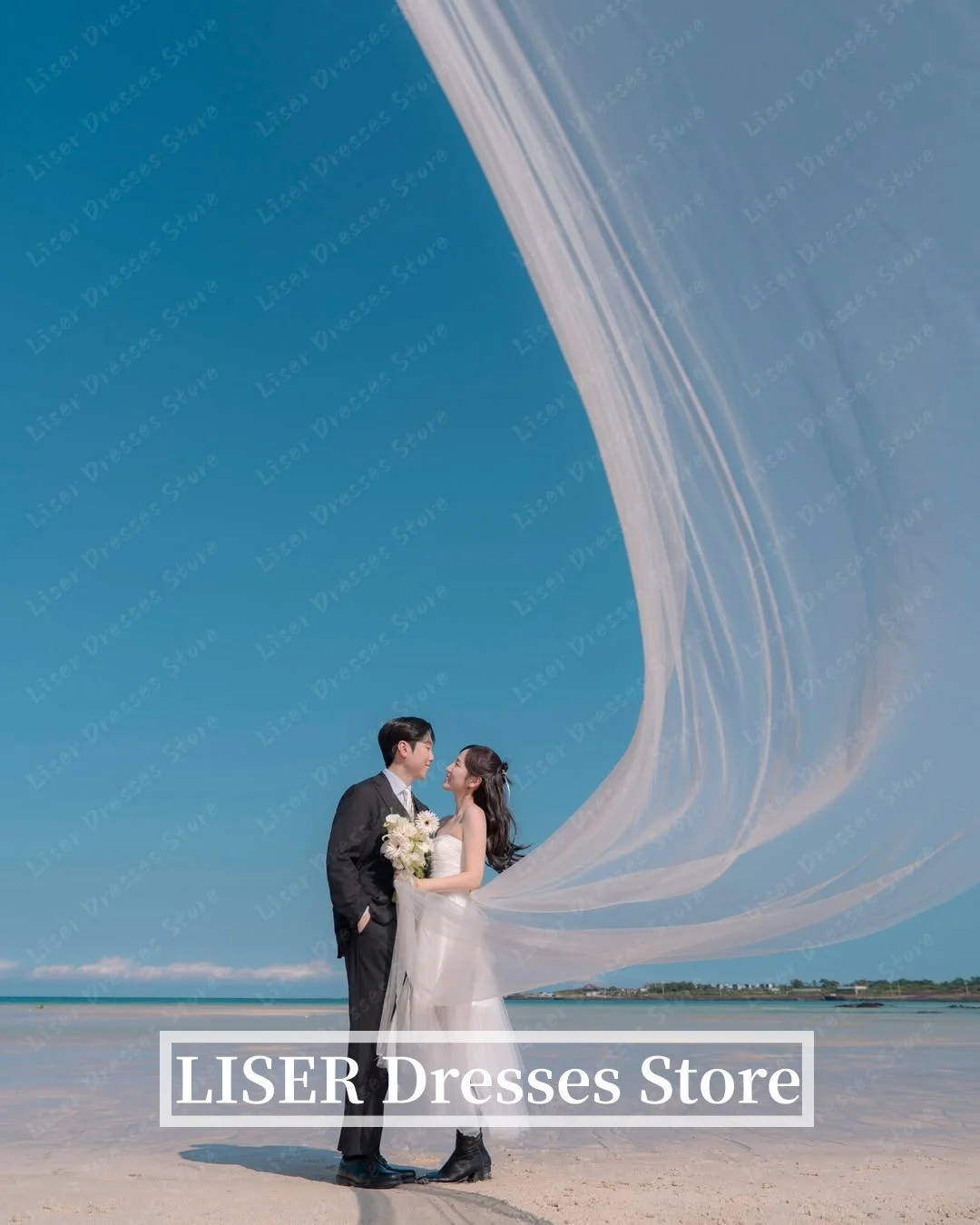 Liser Off Shoulder A-Line Simple Korea Wedding Dresses Tulle Silk Customized Photo Shoot Elegant Long Bridal Gowns 웨딩드레스