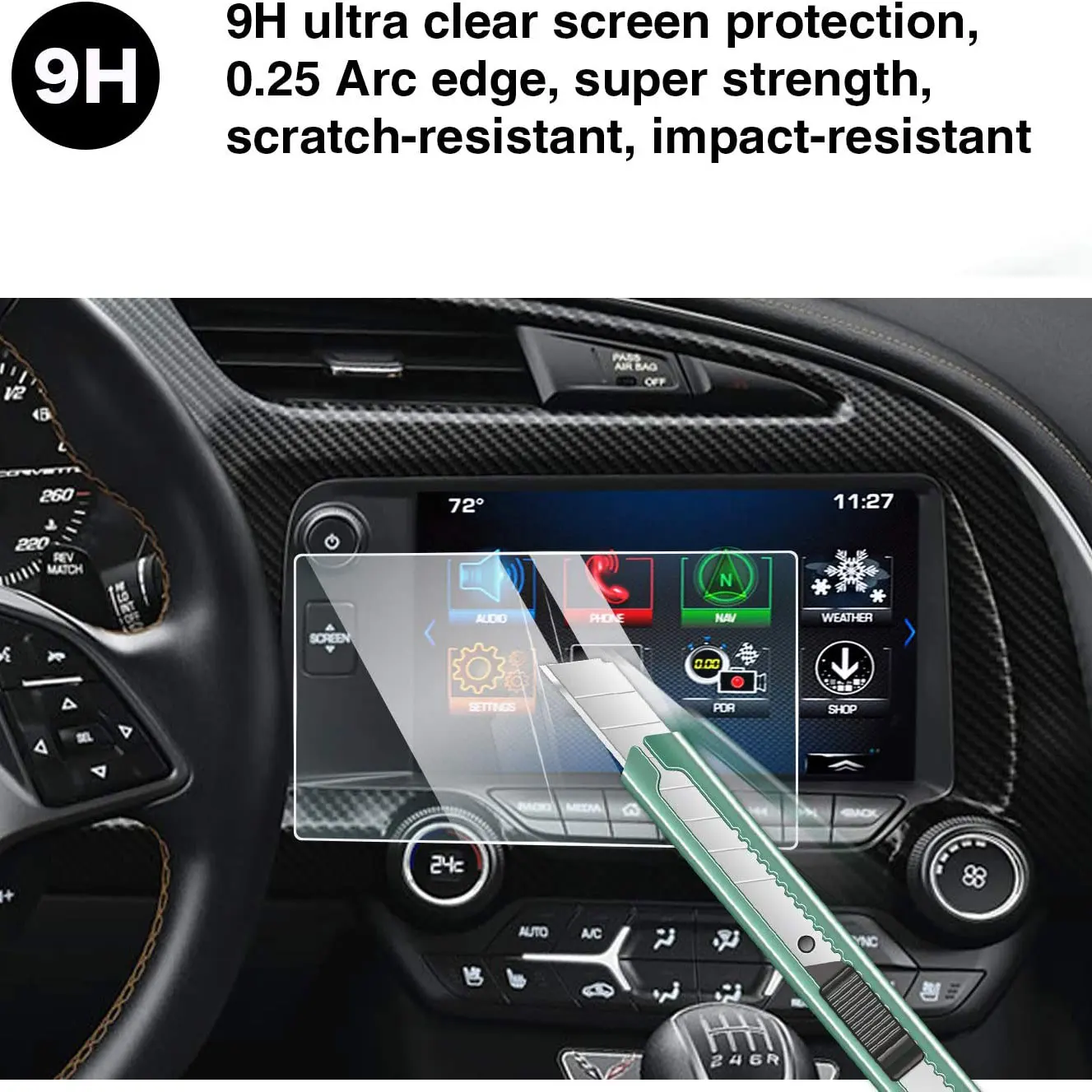 Automobile Interior Decoration Protective Film, Tempered Glass Protects GPS screen 2014-2019 Chevrolet Corvette My Link 8 Inch