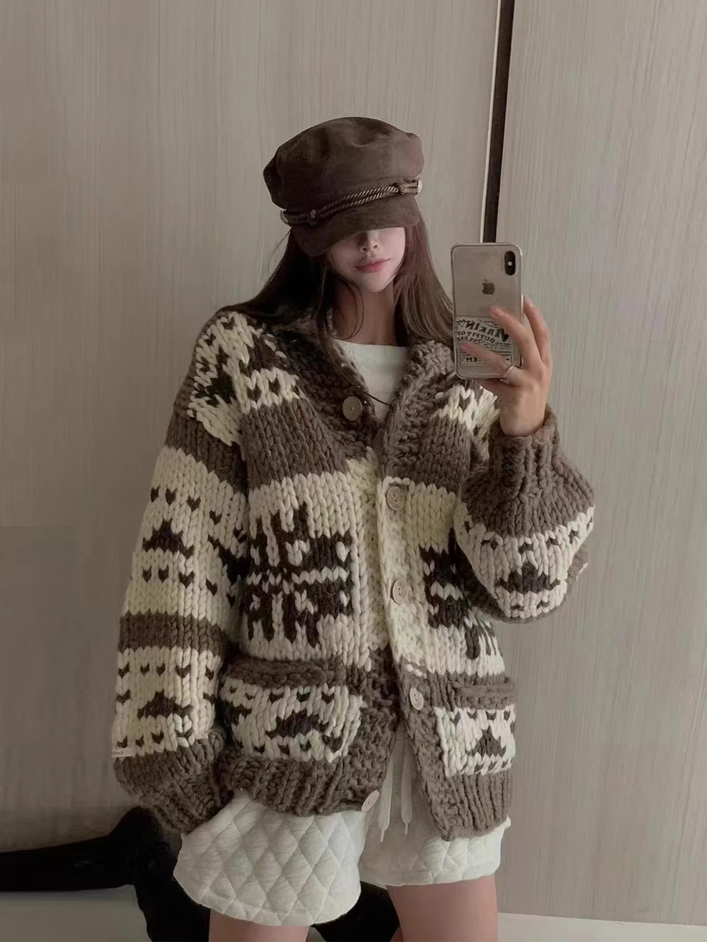 الرجعية اللون بلو الثقيلة متماسكة ثي إبرة منقوشة سترة Jaet المرأة شتاء جديد زر واحد تنوعا أعلى #3