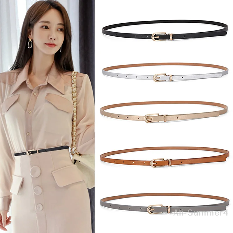 1개 패션 블랙 화이트 그레이 여성 벨트 얇은 스키니 허리띠 핀 버클 조절 가능한 벨트 여름 드레스 청바지 스트랩 PU 벨트