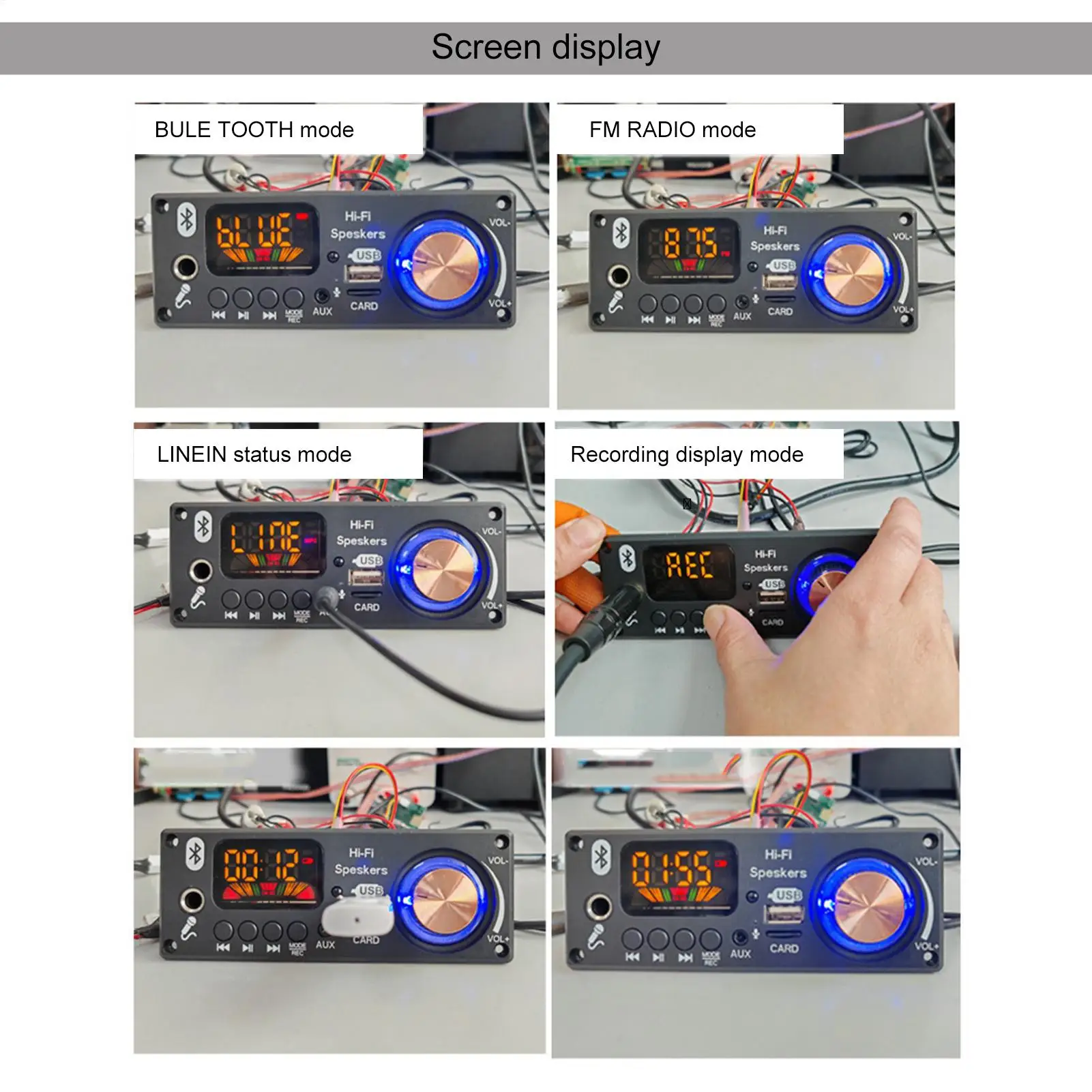 12V Blue&tooth MP3 Decoders Board 2x80W Amplifier Chip with Digital Display USB Recording Function RV Truck Audio System Upgrade