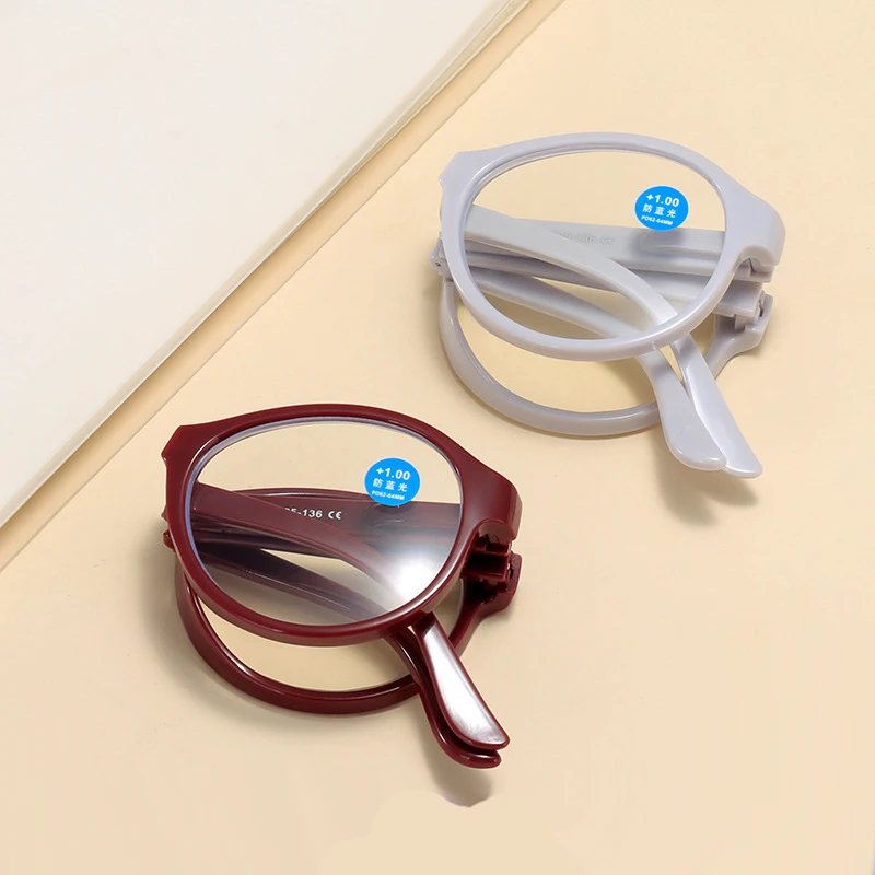 Runde Anti-Blaulicht-Lesebrille für Männer und Frauen, faltbare Presbyopie-Brille, Computerbrille mit +1,5 +2,0 +2,5 +3,0 +3,5