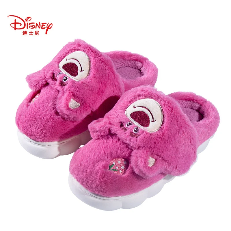 Disney winter Stitch cute funny warm home women\'s shoes strawberry bear cartoon non-slip thick-soled cotton slippers