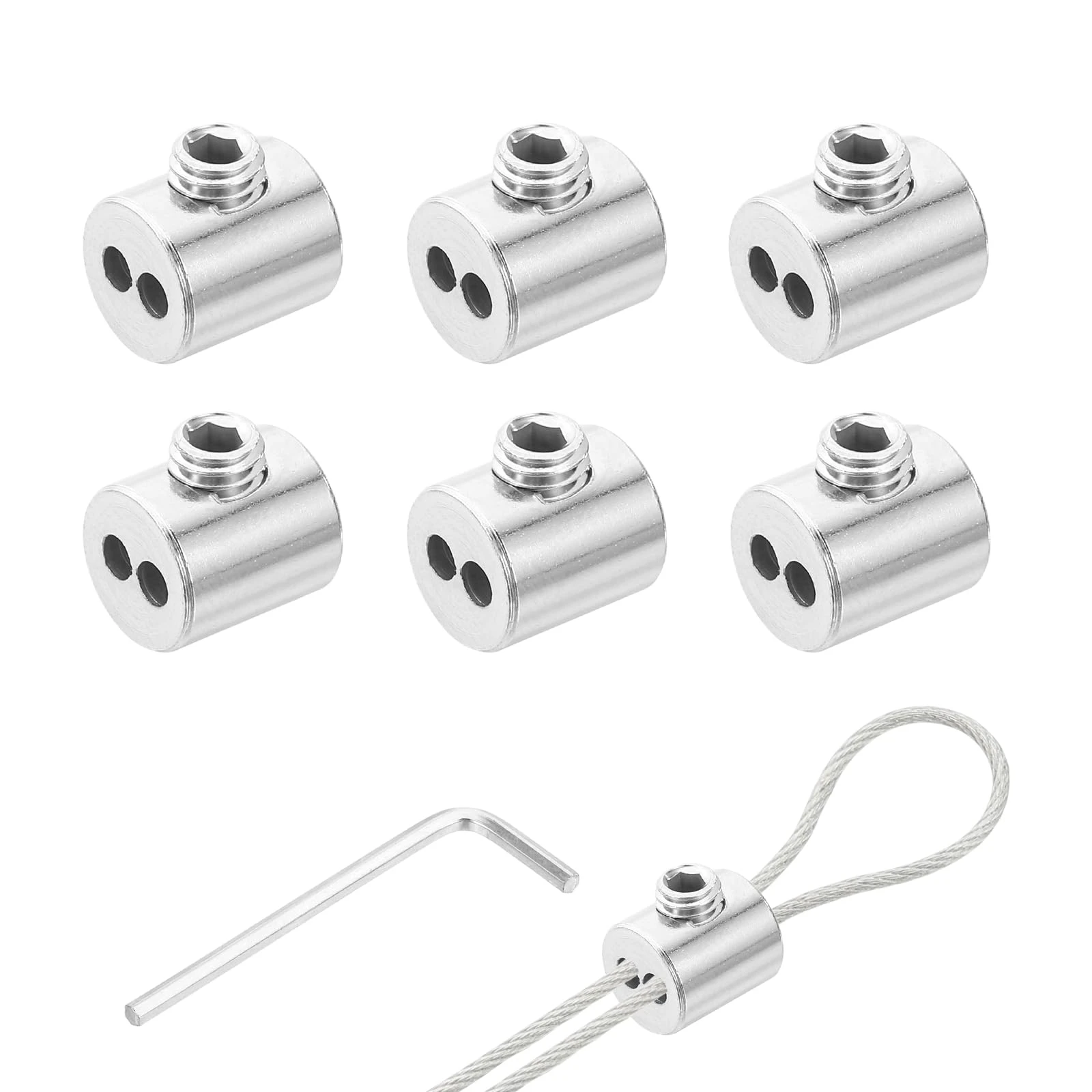 5 Set Adjustable Stainless Steel Wire Rope Clips with Double Holes Durable Metal Hardware for Home Office Outdoor Camping