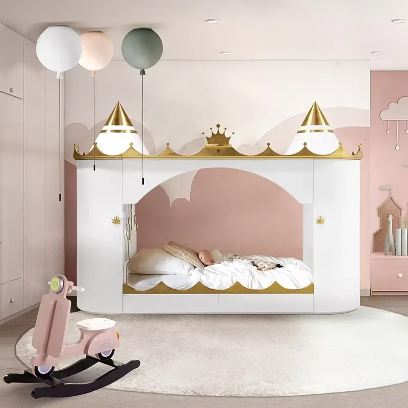 Modern Princess Castle Bed Frame for Kids Bedroom Furniture Girl Boy Apartment Villa Decor Compatible with Standard Mattress