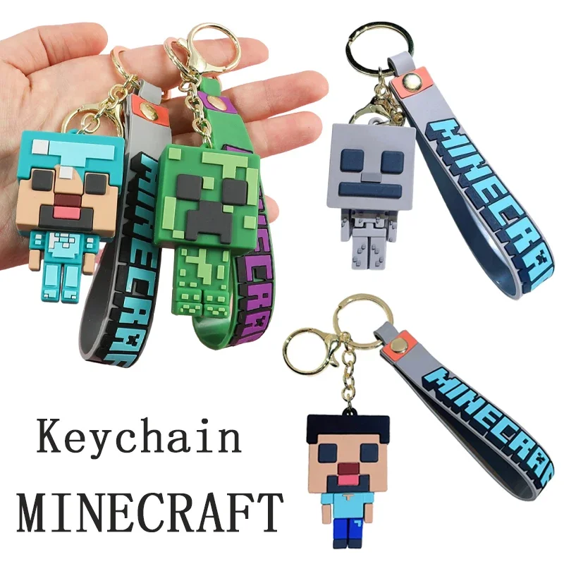 Minecraft Keychain Anime Game Figure Model Toys My World Backpack Pendant Cartoon Keyring Car Key Ring Girls PVC Doll Keyring