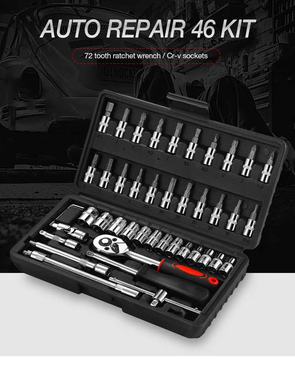 YLONDAO Socket Set Car Repair Tool Ratchet Spanner Wrench Sets Pawl Socket Spanner Screwdriver Professional Metalworking Tools