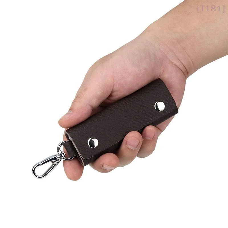 [E] Men's Portable Genuine Leather Keychain Pouch - Fashion Zipper Pouch Bag, Multifunctional Durable Housekeeper Organizer
