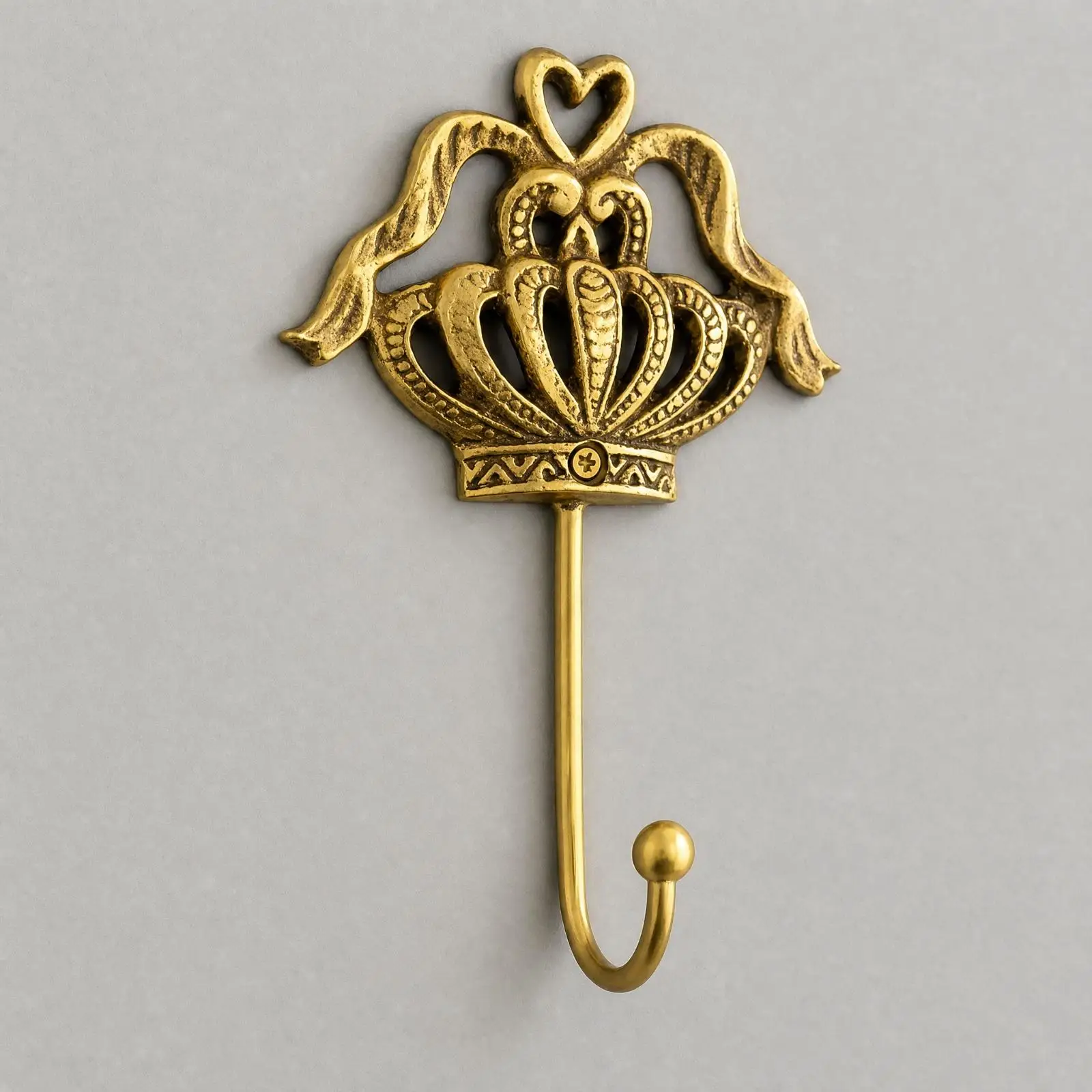 Curved Wall Hook with Crown Backplate Sturdy Ornate Single Wall Hook for Behind Door, Living Room, Restroom Organization
