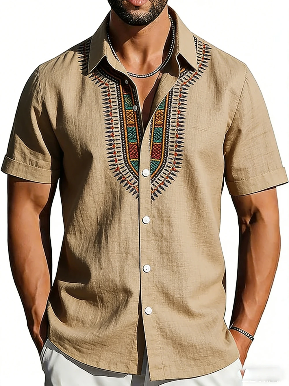 2026 Men's New Arrival Linen Short Sleeve Lapel Shirt HD Printed Shirt Hawaii Vacation Social Party Men's Clothes Fast Shipping