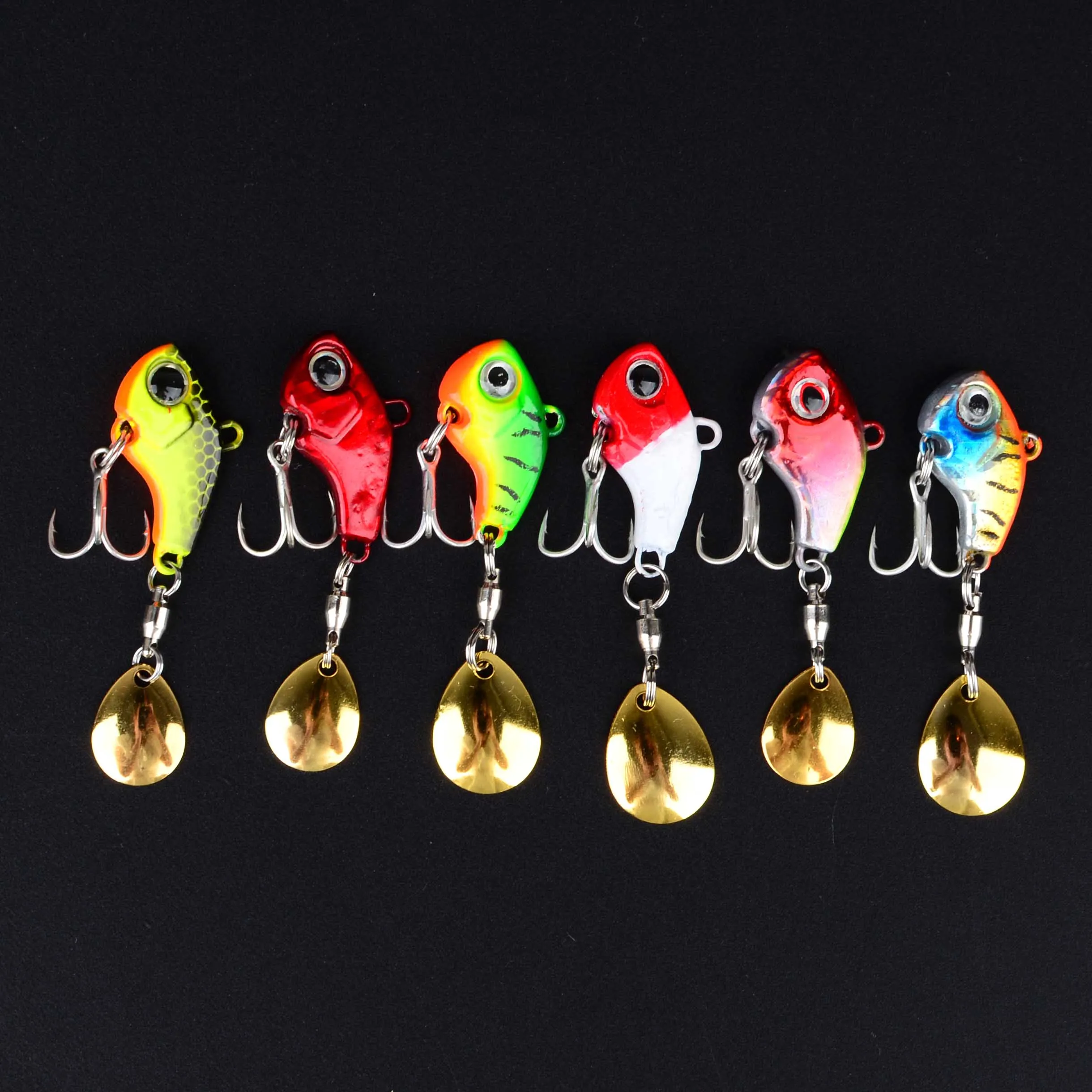 6 قطعة طعم اهتزاز VIB معدني دوار ، ملعقة دوارة لصيد الأسماك ، طعوم صيد سمك السلمون المرقط الشتوية طعوم صلبة معالجة Pesca