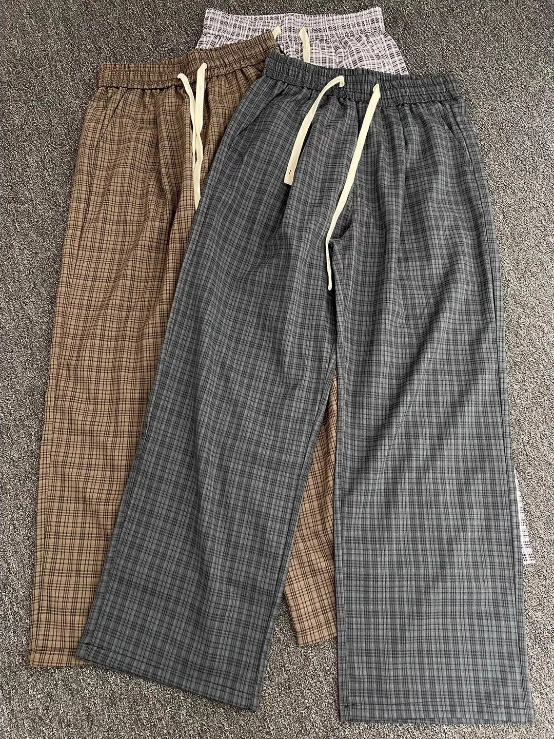 

Мужские летние тонкие широкие брюки в клетку из ледяного шелка, прямые брюки-клеш в американском стиле ретро, дышащие свободные брюки