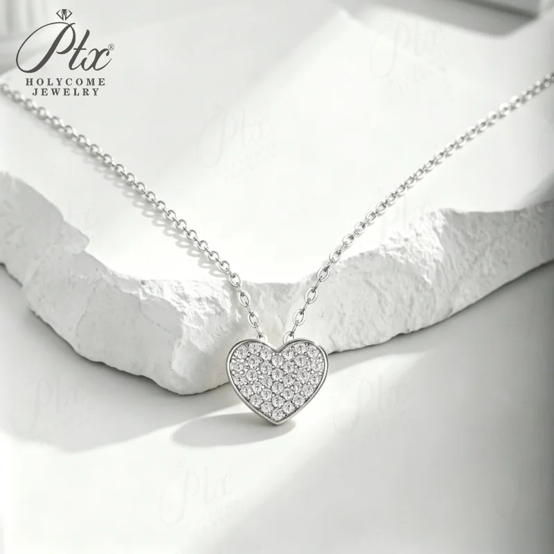 S925 Sterling Silver Necklace Elegant Heart Shape Moissanite Diamond Pendant for Women Party Fine Jewelry Gift