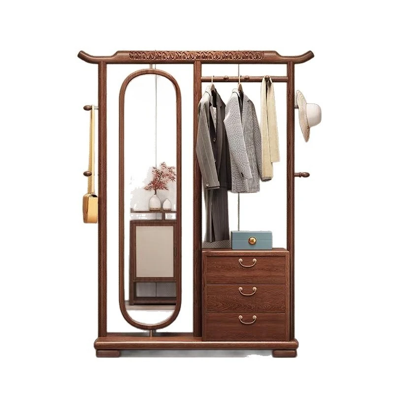 Rotating hanger full-length mirror integrated floor-to-ceiling living room bedroom solid wood full-length mirror coat rack