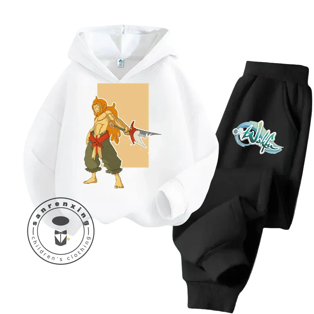 2024 Wakfu Cartoon Solid Color Series Children's New Super Cute Long Sleeved Hoodie Set Suitable for Autumn and Winter Sports