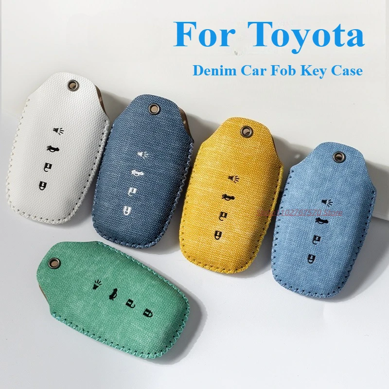 

High Grade Denim Car Fob Key Case Cover Protector Shell Bag KeyChain For Toyota Corolla Camry Avalon Levin RAV4 Highlander
