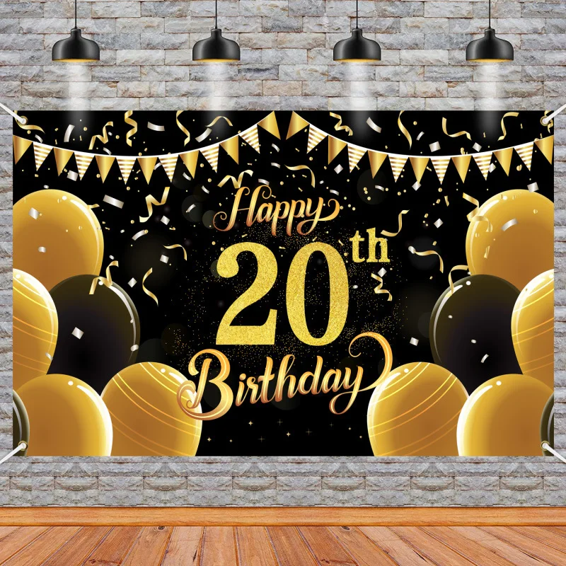 New Black Gold Birthday Background Cloth Amazon Happy Birthday Theme Party Banner One Year Background Decoration