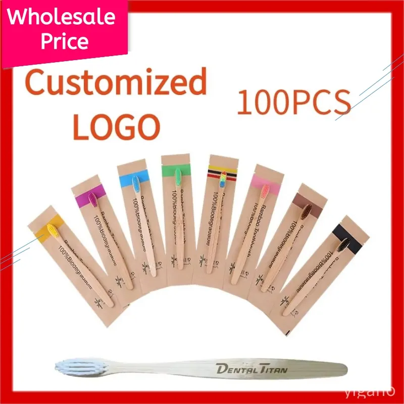 100 pcs Natural Bamboo Toothbrushes Wood Teethbrush Soft Bristles Fiber Tooth Brush Eco-Friendly Oral Care wholesale
