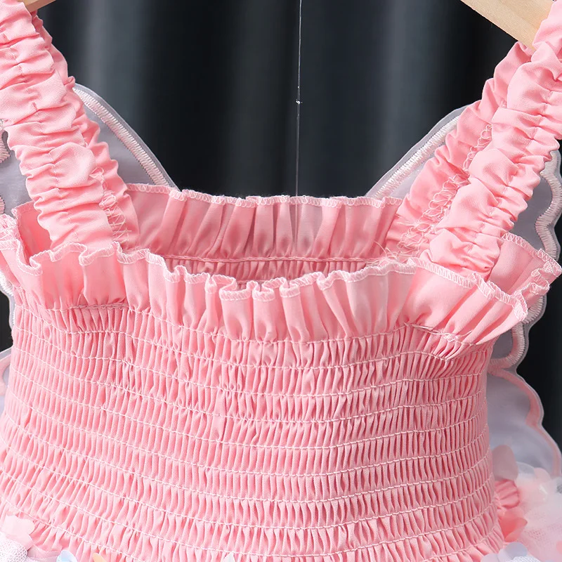 Ärmelloses Tüllkleid mit 3D-Schleife für Mädchen - Perlenriemen & Netzrock, Feenparty-Outfit & Alltagskleidung Blumenmädchenkleider – Detail 9