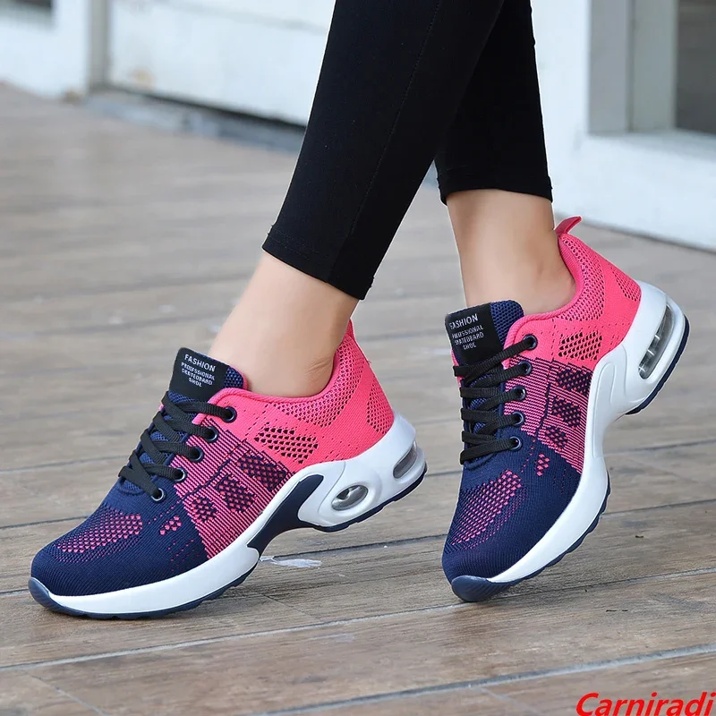 Four Seasons Breathable Sports Running Shoes Women Flying Weave High Elasticity Casual Sneakers Ladies Non-slip Jogging Shoes