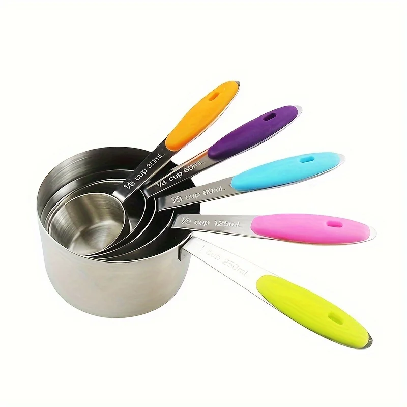 

5pcs Vibrant Stainless Steel Measuring Cups - Durable, Stackable, and Versatile for Liquid and Dry Measurements - Complete Set f