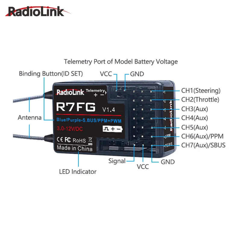 Radiolink RC6GS V3 2.4G 7-kanałowy nadajnik radiowy RC i odbiornik żyroskopowy R7FG nowa aktualizacja pilot do łodzi samochodowej RC