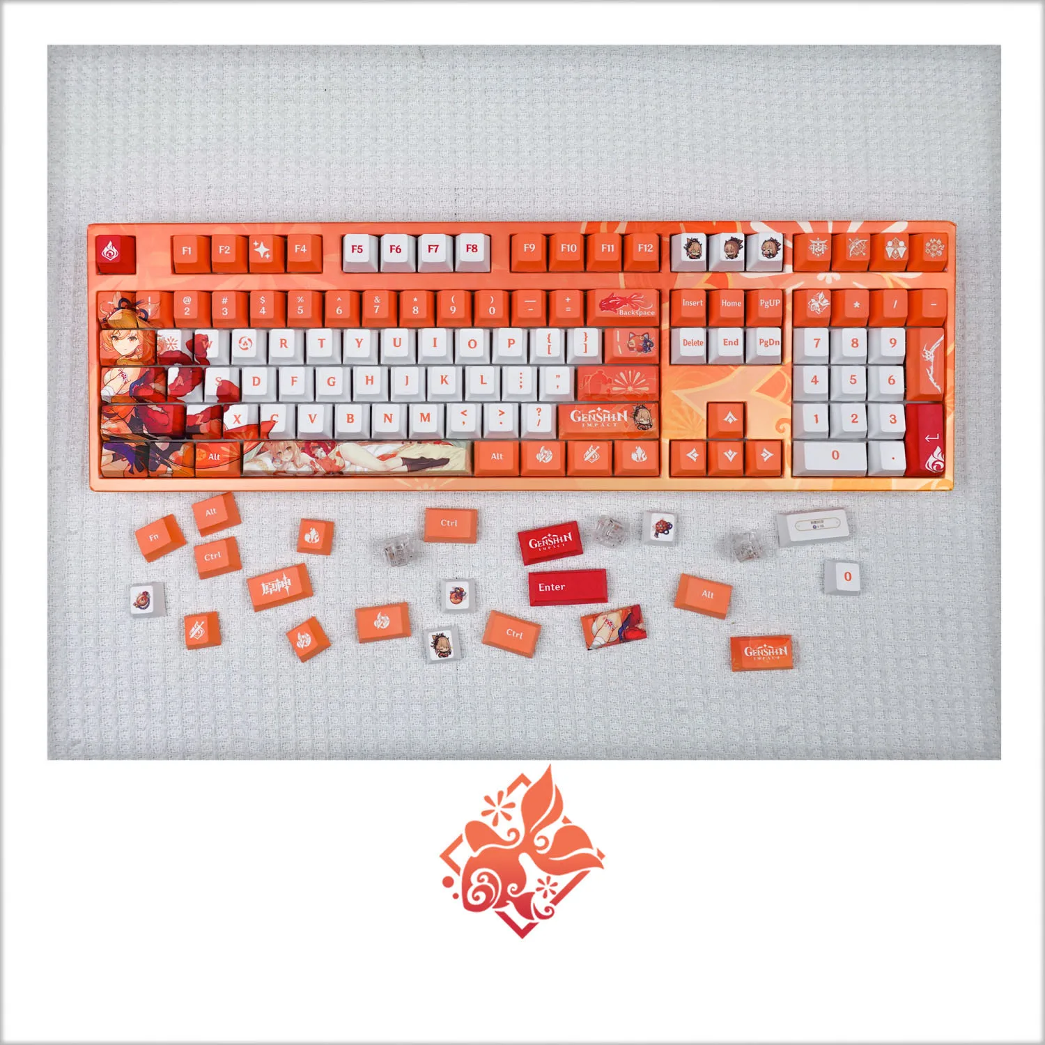 Yoimiya PBT Keycaps Genshin Impact Game DYE Sublimation Key Cover Cherry Cross MX Switch Key Caps for Mechanical Keyboard Gift