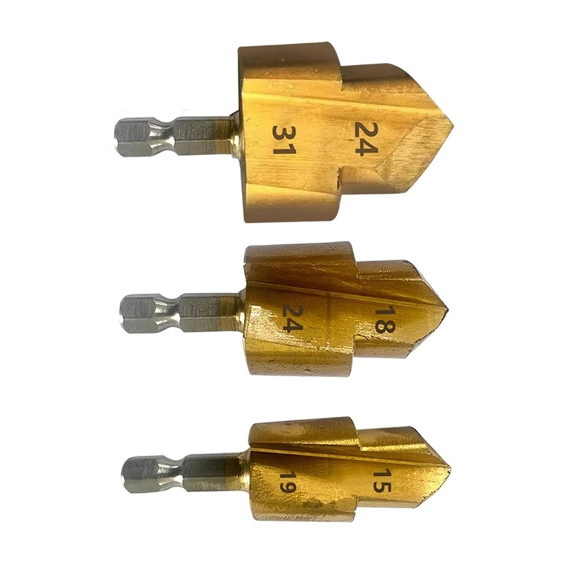Broca escalonada de 3 piezas, vástago hexagonal, herramienta de conexión de tubería de agua de 20/25/32Mm, broca central para perforación de madera