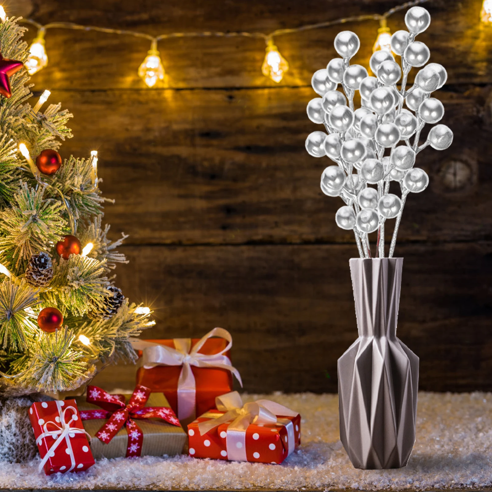 

30pcs Christmas Picks Artificial Diy Vase Filler Fake Berry Stems Xmas Fake Glitter Berries Picks Decor Simulation Plants