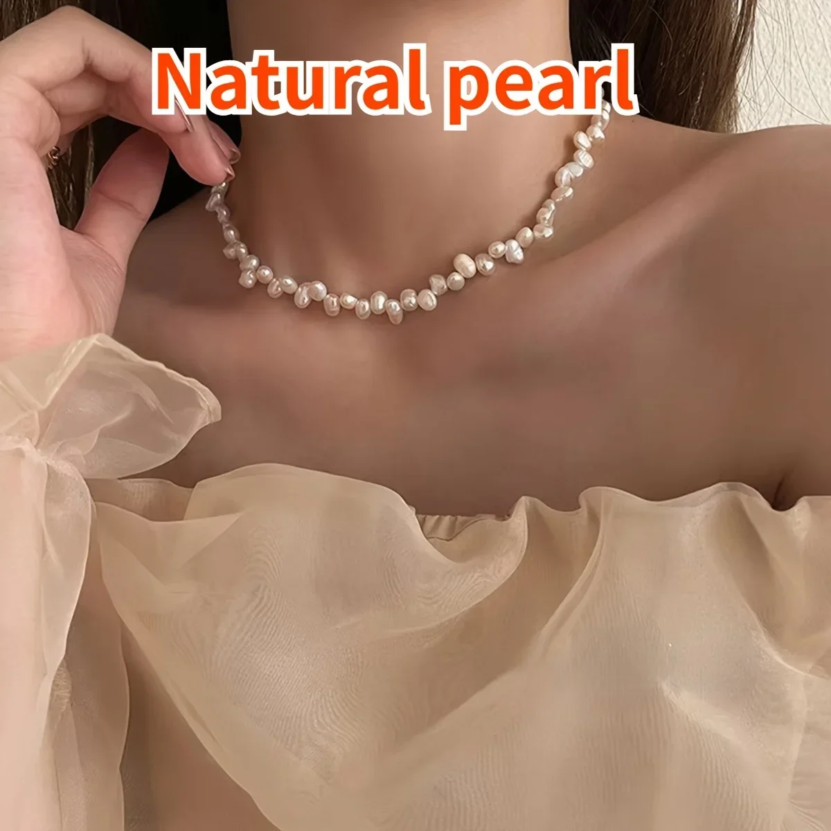 HENGSHENG 5-6mm Baroque Flower Pearl Necklaces Natural Freshwater Pearl Heart Buckle 40cm Length Choker Necklaces Jewelry Gift