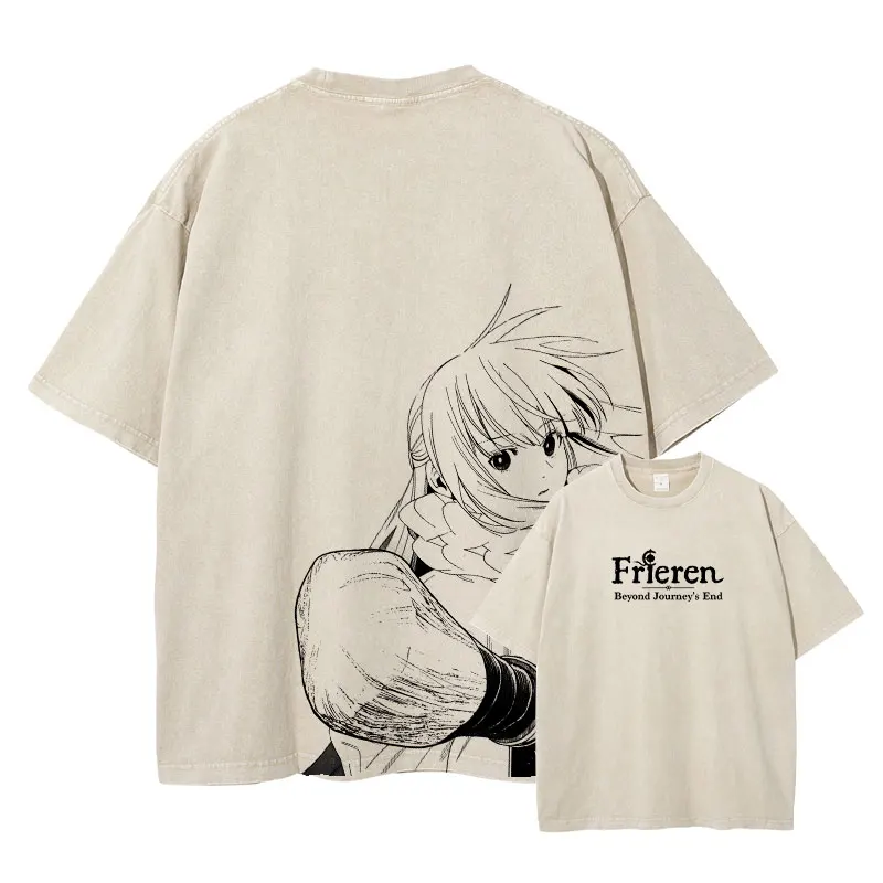 

Anime Frieren Fern T Shirt Manga Cartoon Vintage Washed DTG Tops Tees Harajuku Short Sleeve Oversized T-shirt 100% Cotton