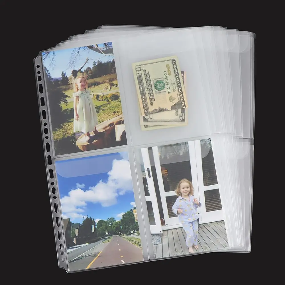 10pcs A4 Binder Pockets Zipperless Cash Envelopes Multi Pocket Binder Sleeves with Top Flap Binder Pouches Loose Leaf